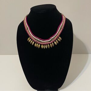 Icing Womens Boho Beaded Necklace Chic Multi Strand Layered Seed Beads Gold Pink